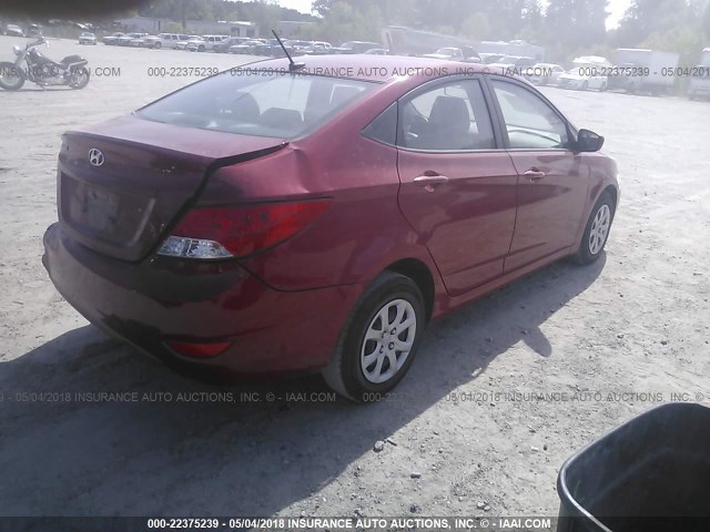 KMHCT4AE4EU633909 - 2014 HYUNDAI ACCENT GLS/GS RED photo 4