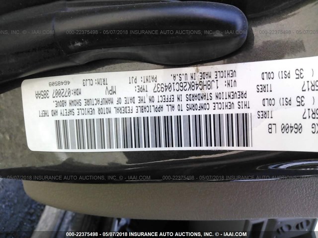 1J8HG48K26C104937 - 2006 JEEP COMMANDER GRAY photo 9