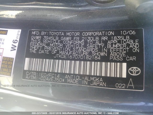 JTKDE167070182184 - 2007 TOYOTA SCION TC 灰色 照片 9