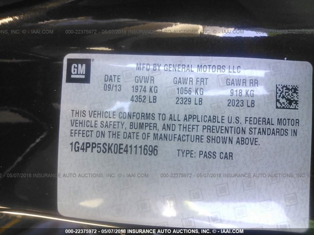 1G4PP5SK0E4111696 - 2014 BUICK VERANO GRAY photo 9