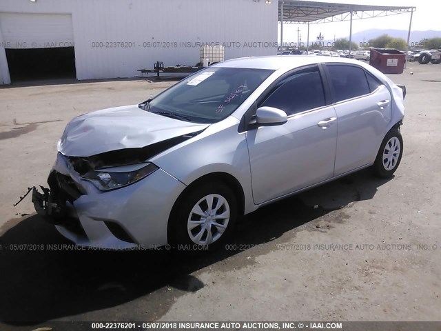 5YFBURHE2FP335423 - 2015 TOYOTA COROLLA L/LE/LE PLS/PRM/S/S PLS SILVER photo 2