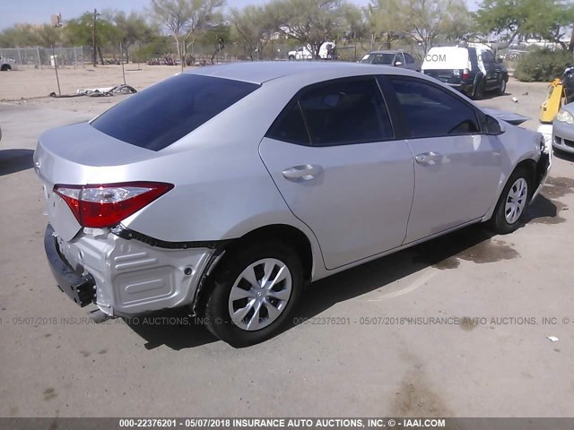 5YFBURHE2FP335423 - 2015 TOYOTA COROLLA L/LE/LE PLS/PRM/S/S PLS SILVER photo 4