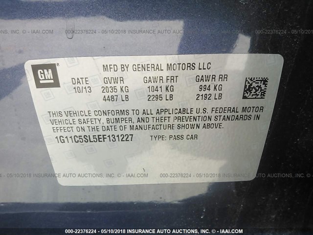 1G11C5SL5EF131227 - 2014 CHEVROLET MALIBU 1LT BLUE photo 9