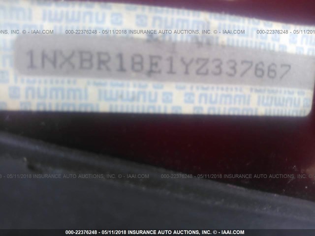 1NXBR18E1YZ337667 - 2000 TOYOTA COROLLA VE/CE/LE 栗色 照片 9