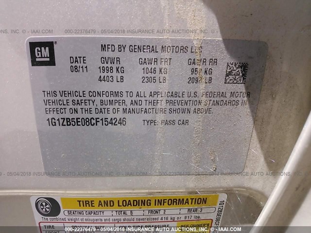 1G1ZB5E08CF154246 - 2012 CHEVROLET MALIBU LS Qızıl foto 9