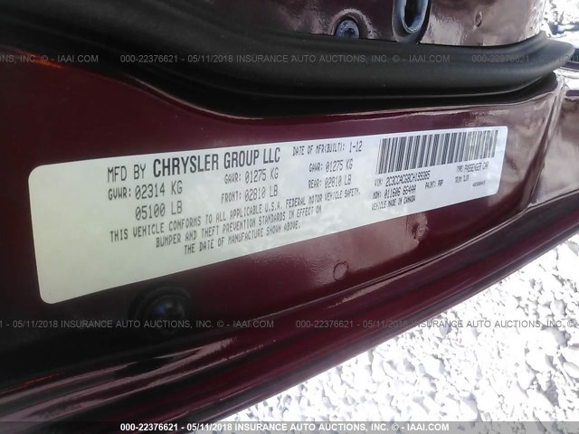 2C3CCACG8CH199385 - 2012 CHRYSLER 300 LIMITED MAROON photo 9