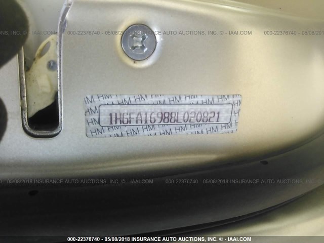 1HGFA16988L020821 - 2008 HONDA CIVIC EXL GOLD photo 9