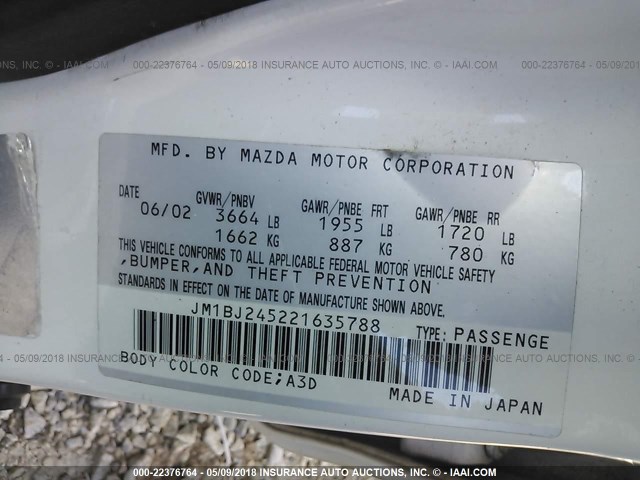 JM1BJ245221635788 - 2002 MAZDA PROTEGE PR5 白色 照片 9