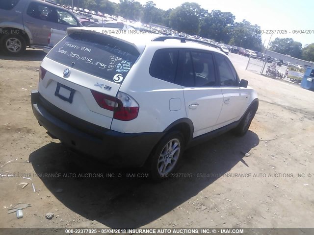 WBXPA73455WC44983 - 2005 BMW X3 2.5I WHITE photo 4