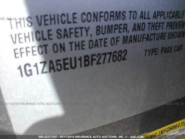 1G1ZA5EU1BF277682 - 2011 CHEVROLET MALIBU LS მუქი ყავისფერი ფოტო 9