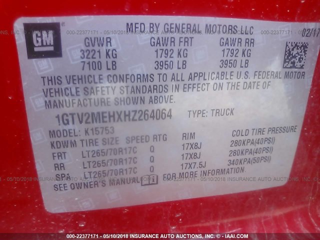 1GTV2MEHXHZ264064 - 2017 GMC SIERRA K1500 SLE RED photo 9