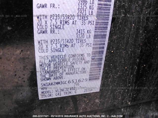 5N1AR2MM3GC651629 - 2016 NISSAN PATHFINDER S/SV/SL/PLATINUM 黑色 照片 9