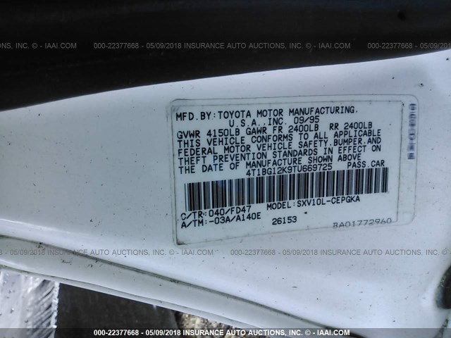 4T1BG12K9TU669725 - 1996 TOYOTA CAMRY DX/LE/XLE WHITE photo 9