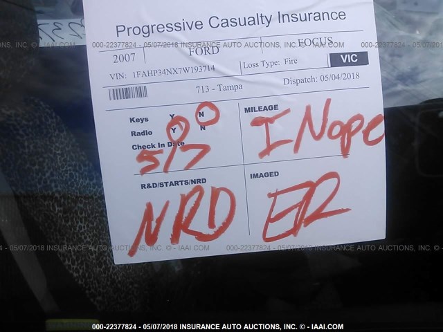 1FAHP34NX7W193714 - 2007 FORD FOCUS ZX4/S/SE/SES 绿色 照片 7