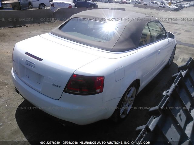 WAUAF48H87K025986 - 2007 AUDI A4 2.0T CABRIOLET WHITE photo 4