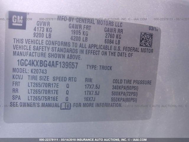 1GC4KXBG4AF139657 - 2010 CHEVROLET SILVERADO K2500 HEAVY DUTY LT SILVER photo 9