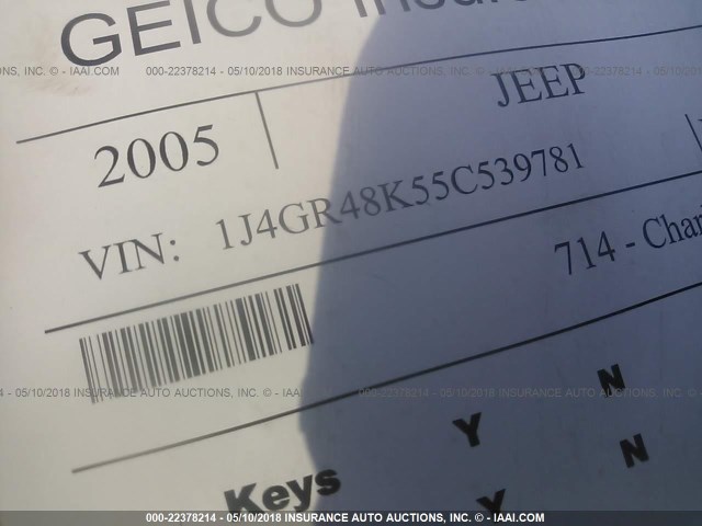 1J4GR48K55C539781 - 2005 JEEP GRAND CHEROKEE LAREDO/COLUMBIA/FREEDOM თეთრი ფოტო 9