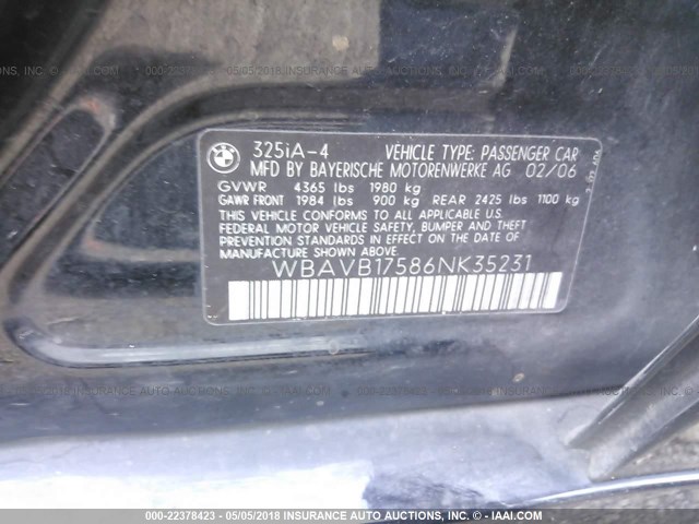 WBAVB17586NK35231 - 2006 BMW 325 I AUTOMATIC Siyah fotoğraf 9