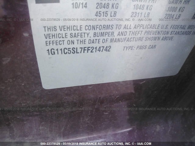 1G11C5SL7FF214742 - 2015 CHEVROLET MALIBU 1LT 红色 照片 9