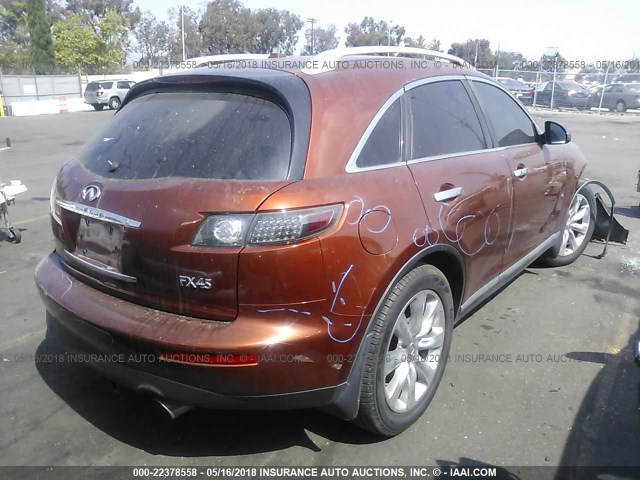 JNRBS08W97X400183 - 2007 INFINITI FX45 ORANGE photo 4