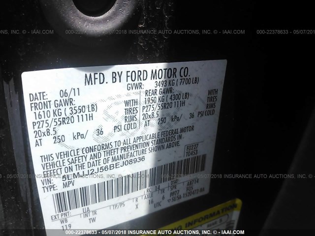 5LMJJ2J56BEJ08936 - 2011 LINCOLN NAVIGATOR 黑色 照片 9