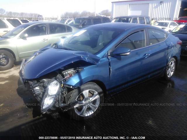 KMHDH4AE8GU567969 - 2016 HYUNDAI ELANTRA SE/SPORT/LIMITED BLUE photo 2