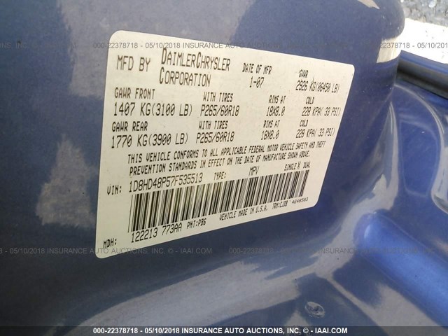 1D8HD48P57F535513 - 2007 DODGE DURANGO SLT Light Blue photo 9