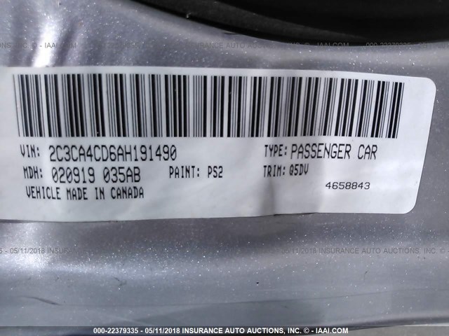 2C3CA4CD6AH191490 - 2010 CHRYSLER 300 TOURING SILVER photo 9