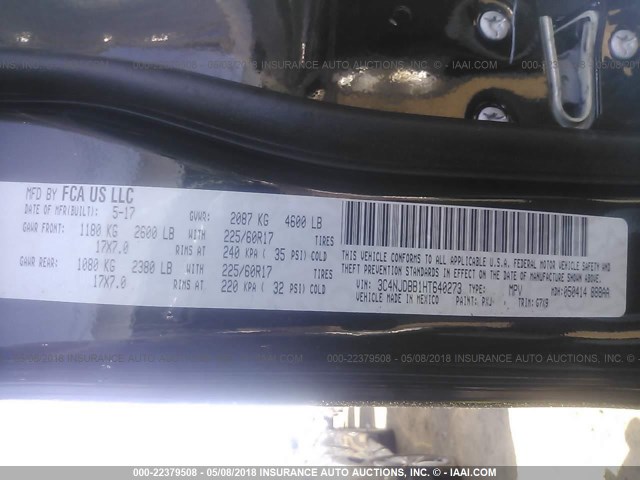 3C4NJDBB1HT640273 - 2017 JEEP COMPASS LATITUDE 黑色 照片 9