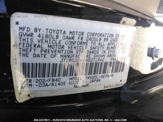 JT2BG22K6X0271842 - 1999 TOYOTA CAMRY LE/XLE BLACK photo 9
