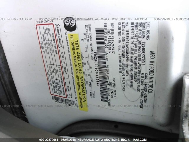 1FMZK01165GA69990 - 2005 FORD FREESTYLE SE WHITE photo 9