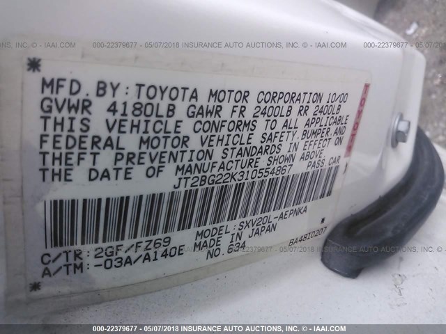 JT2BG22K310554867 - 2001 TOYOTA CAMRY CE/LE/XLE 白色 照片 9