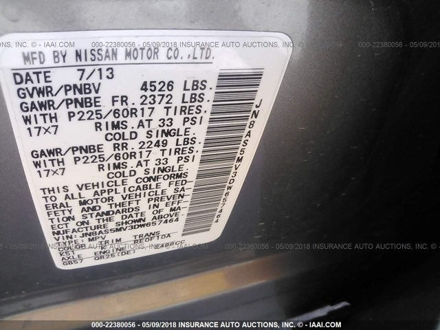 JN8AS5MV3DW657464 - 2013 NISSAN ROGUE S/SV GRAY photo 9