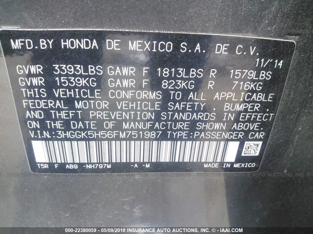 3HGGK5H56FM751987 - 2015 HONDA FIT LX Gris photo 9
