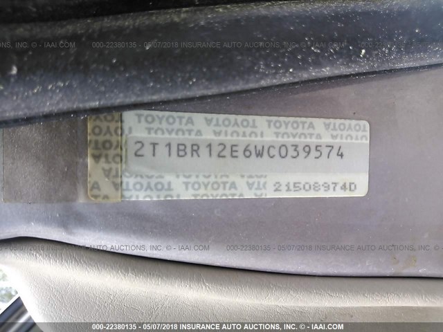 2T1BR12E6WC039574 - 1998 TOYOTA COROLLA VE/CE/LE 米色 照片 9