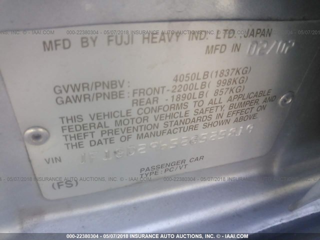 JF1GD29652G525819 - 2002 SUBARU IMPREZA WRX SILVER photo 9