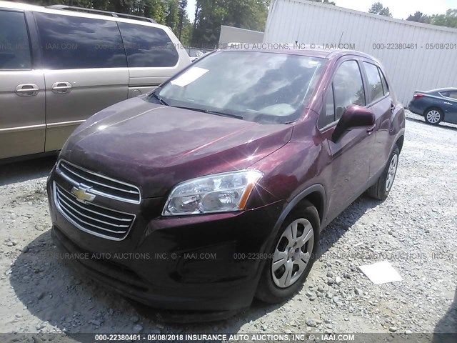 3GNCJKSB9GL115009 - 2016 CHEVROLET TRAX LS BURGUNDY photo 2