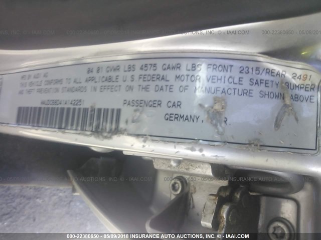 WAUDC68D41A142251 - 2001 AUDI A4 1.8T QUATTRO SILVER photo 9