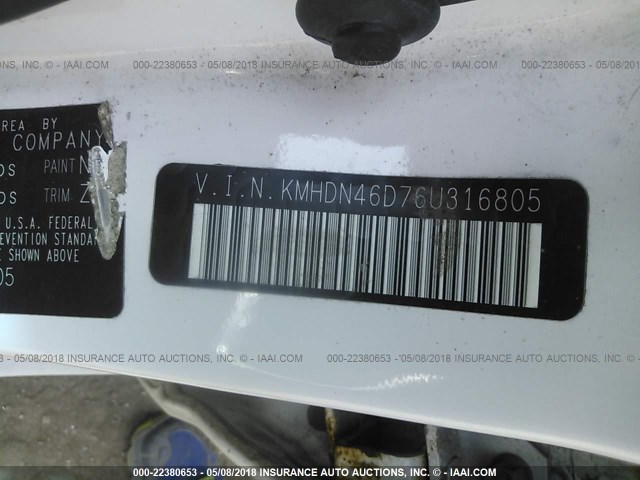 KMHDN46D76U316805 - 2006 HYUNDAI ELANTRA GLS/GT/LIMITED WHITE photo 9