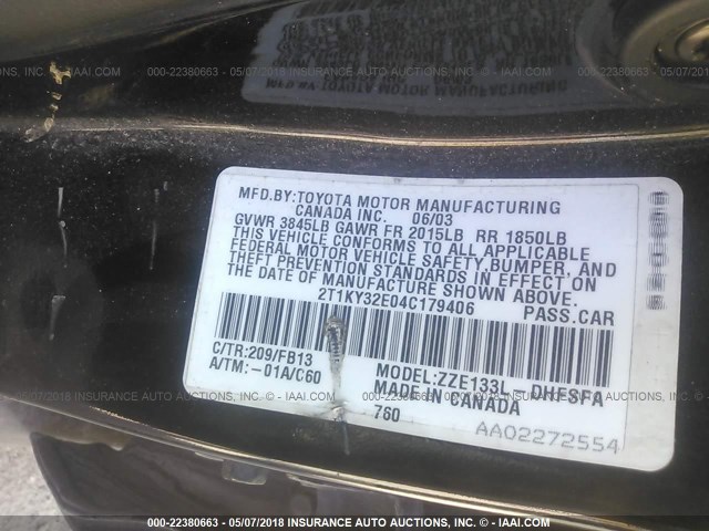 2T1KY32E04C179406 - 2004 TOYOTA COROLLA MATRIX XRS BLACK photo 9