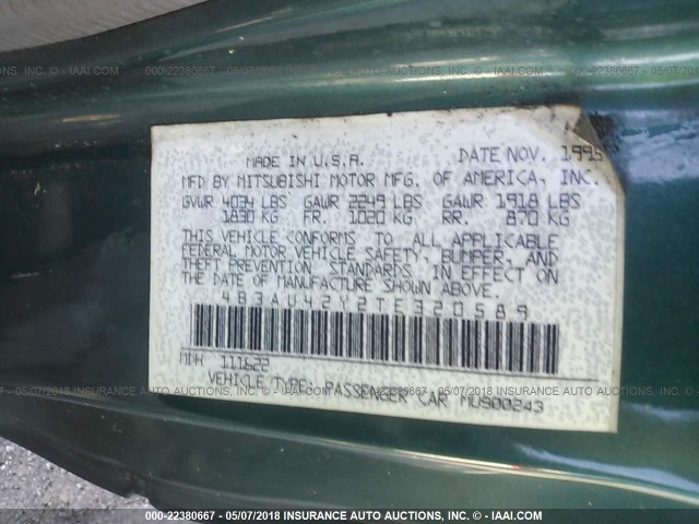 4B3AU42Y2TE320589 - 1996 DODGE AVENGER ES GREEN photo 9