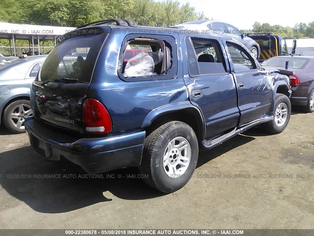 1B4HS48N42F208366 - 2002 DODGE DURANGO SLT BLUE photo 4