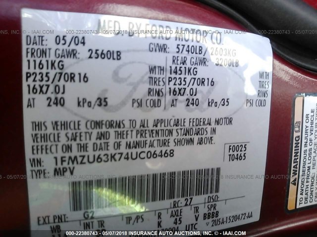 1FMZU63K74UC06468 - 2004 FORD EXPLORER XLT/XLT SPORT/NBX RED photo 9