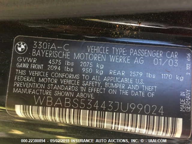 WBABS53443JU99024 - 2003 BMW 330 CI BLACK photo 9