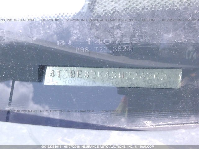 4T1BE32K43U224262 - 2003 TOYOTA CAMRY LE/XLE/SE SILVER photo 9