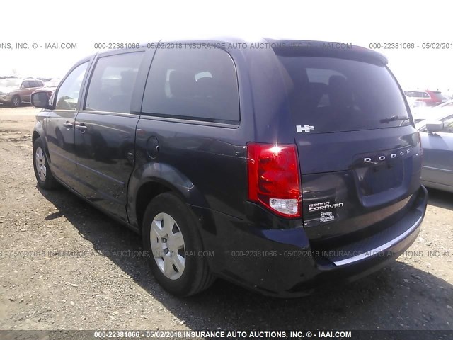 2C4RDGBGXCR380277 - 2012 DODGE GRAND CARAVAN SE BLUE photo 3