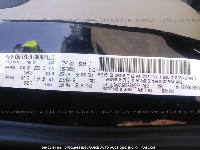 2C4RDGBGXCR380277 - 2012 DODGE GRAND CARAVAN SE BLUE photo 9