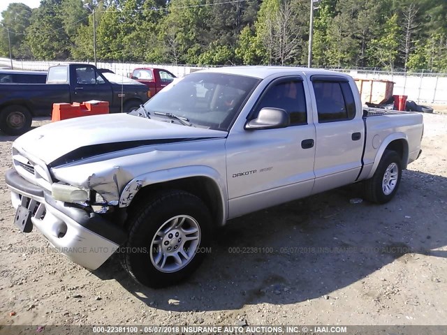 1B7HL38N62S506614 - 2002 DODGE DAKOTA QUAD SPORT/QUAD R/T SILVER photo 2