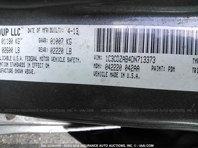 1C3CDZAB4DN713373 - 2013 DODGE AVENGER SE 灰色 照片 9