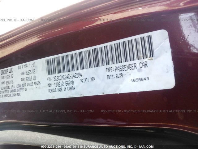 2C3CCACG4CH142584 - 2012 CHRYSLER 300 LIMITED RED photo 9